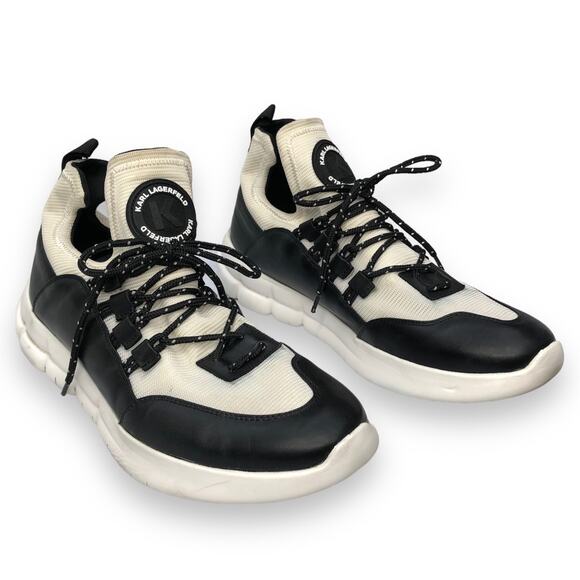 Karl Lagerfeld Sneakers Black White Mesh LeatherIiconic Street Style 10 - Picture 13 of 13